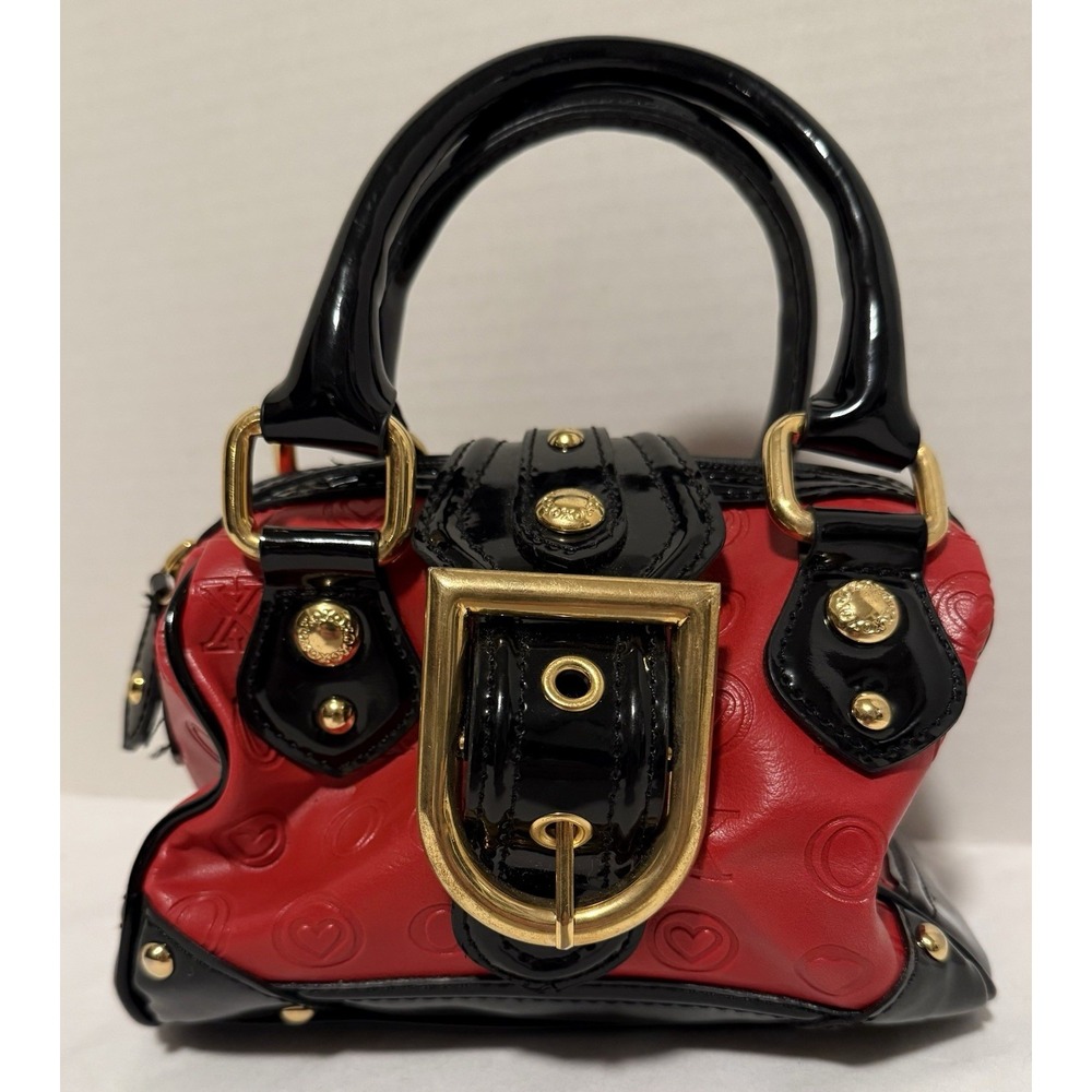 XOXO Mini Satchel Handbag Red Black Vinyl Patent Heart Embossed Purse Y2K
